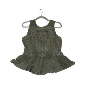 Guess Sheer Olive Green Zipper Back Peplum Top